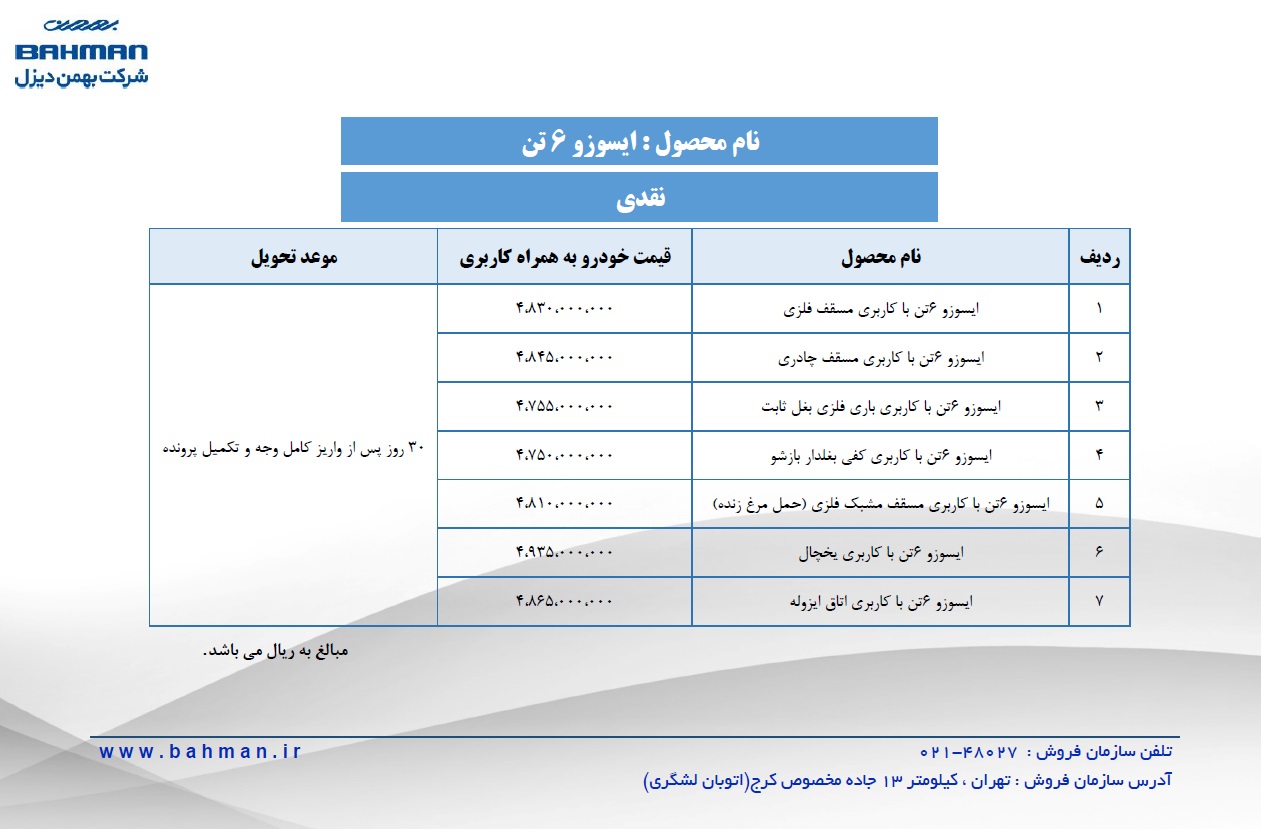 آغاز فروش خودروهای تجاری بهمن دیزل