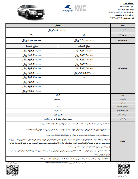 آغاز فروش اقساطی KMC T8 کرمان موتور از اول خرداد ماه
