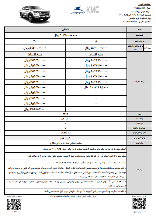 فروش اقساطی T8 کرمان موتور آغاز شد