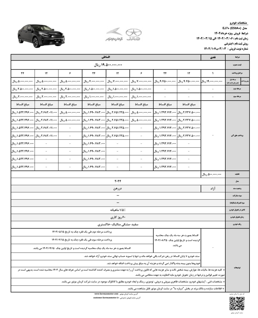 اعلام شرایط فروش خودروی +EJ7